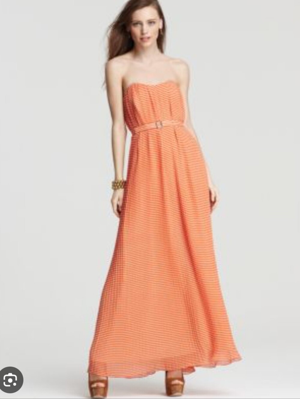 French Connection Strapless Orange Maxi Dress with Thin Belt